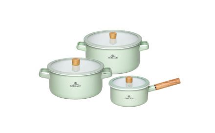 Komplet garnków 6 elementów - Natur Enamel / pastelowo zielony - zdjęcie główne