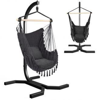 STELAŻ KOKON KRZESŁO Brazylijskie BOHO, SZARY / GRAFIT Wygodne, FOTEL WISZĄCY KSOZ025C - zdjęcie główne