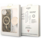 Etui do iPhone 14 Guess 4G Gold Brown Magsafe + Charger - brązowe - zdjęcie