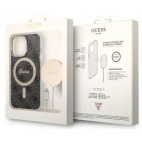 Etui do iPhone 13 Pro Guess 4G Gold Black Magsafe + Charger - czarne - zdjęcie