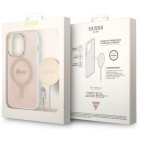 Etui do iPhone 14 Pro Guess 4G Gold Pink Magsafe + ładowarka - różowe - zdjęcie