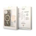 Etui do iPhone 14 Magsafe i ładowarka Guess Charger 4G Gold Brown - zdjęcie