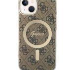Etui do iPhone 14 Magsafe i ładowarka Guess Charger 4G Gold Brown - zdjęcie