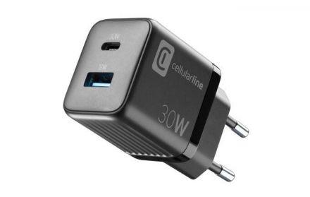 Cellularline Multipower Micro GaN - Ładowarka sieciowa USB-C & USB-A Power Delivery 30W (czarny) - zdjęcie główne