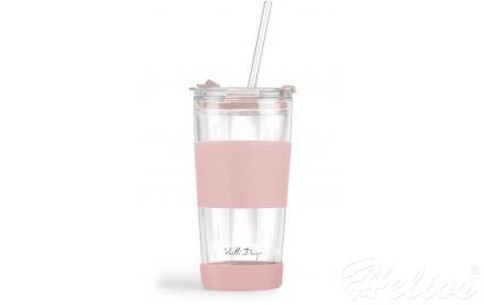 Kubek termiczny szklany ze słomką 600 ml - FUORI Różowy (30411) - zdjęcie główne