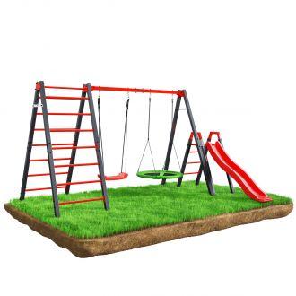 Huśtawka ogrodowa z drabinką podwójna i zjeżdżalnia bocianie gniazdo KSOZ020 - zdjęcie główne
