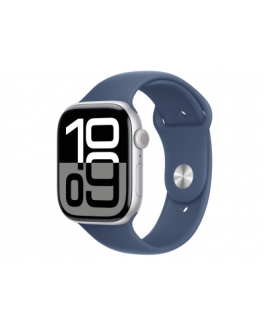 Apple Watch S10 46mm aluminium w kolorze srebrnym z paskiem sportowym w kolorze denim M/L - zdjęcie główne