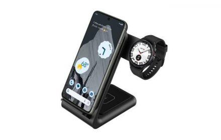 Crong PowerSpot Pivot Stand - Ładowarka bezprzewodowa 3w1 do iPhone, Samsung & Android, Galaxy Watch i słuchawek TWS (czarny) - zdjęcie główne