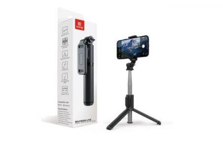 Crong SelfieGo Lite – Kompaktowy selfie stick Bluetooth tripod (czarny) - zdjęcie główne