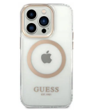 Etui do iPhone 14 Pro Guess Metal Gold MagSafe - przezroczyste