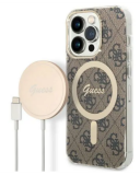 Etui do iPhone 14 Pro Max Guess 4G Gold Brown Magsafe + Charger - brązowe