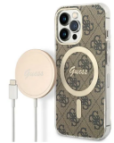 Etui do iPhone 13 Pro Guess 4G Gold Brown Magsafe + Charger - brązowe