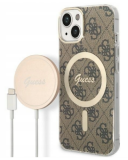 Etui do iPhone 14 Guess 4G Gold Brown Magsafe + Charger - brązowe