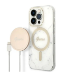 Etui do iPhone 14 Pro Guess 4G Gold White Magsafe + ładowarka - białe