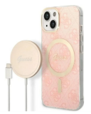 Etui do iPhone 14 Guess 4G Gold Pink Magsafe + Charger - różowe