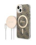 Etui do iPhone 14 Magsafe i ładowarka Guess Charger 4G Gold Brown